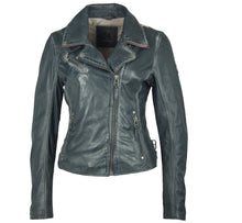 Load image into Gallery viewer, Navy Leather Moto Jacket
