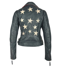 Load image into Gallery viewer, Navy Leather Moto Jacket
