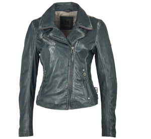 Navy Leather Moto Jacket